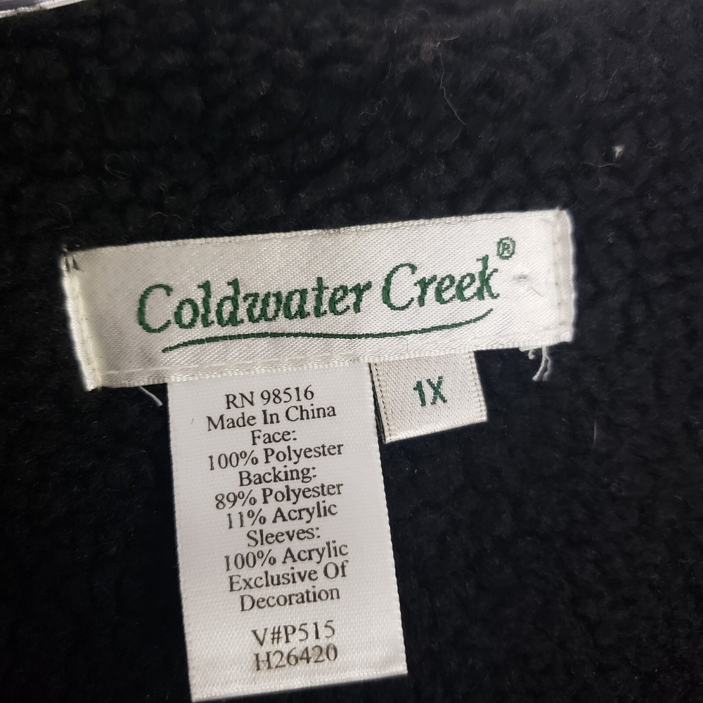 Coldwater Creek Jacket 1X Olive Green Black Paisley Knit Sleeve‎ Toggle Closure - Picture 7 of 10